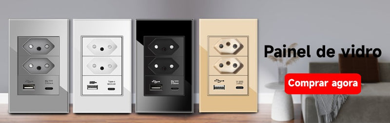 DELEFU Temperado Vidro Cinza Brasil Standard Outlet Dual Usb Tipo C Suíça Wall