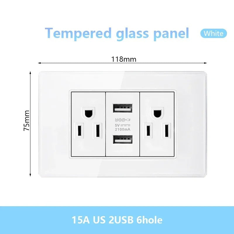 Tomada de parede de carga rápida usb inteligente tipo-c 20w americana, painel d