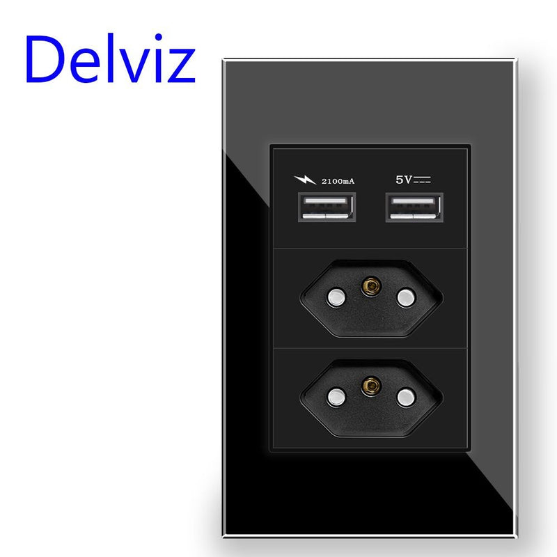 Delviz Brasil Padrão Tomada, Painel de soquete de cristal temperado, Cor branco