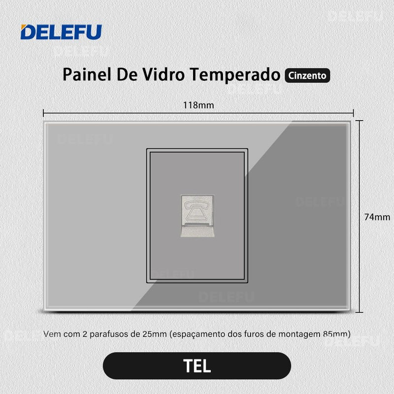 DELEFU Temperado Vidro Cinza Brasil Standard Outlet Dual Usb Tipo C Suíça Wall