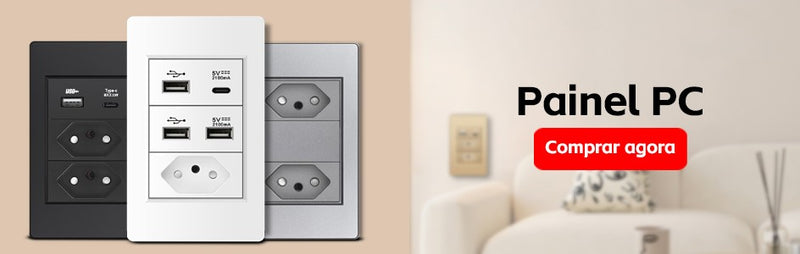 DELEFU Painel PC Fireproof Duplo USB Tipo C Carga Brasil Tomada Padrão Parede P