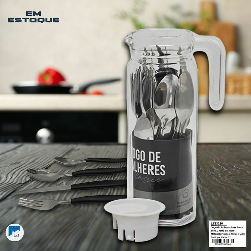 JOGO DE TALHERES PRETO 25 PÇS + JARRO VIDRO LT-23226 Código PRD481748085028316
