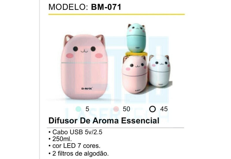 UMIDIFICADOR DE AR GATINHO COM LUZ DE LED BM-071 Código BM-071