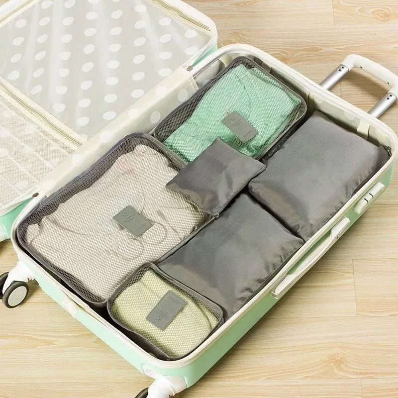 Kit 6 Sacos Bolsas Organizador Mala Roupas Bagagem Viagem Cinza 2