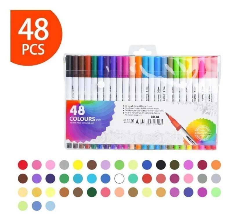 KIT 48 CANETINHAS PINTAR E CONTORNAR PONTA DUPLA SCB-48 Código PRD536018774064725